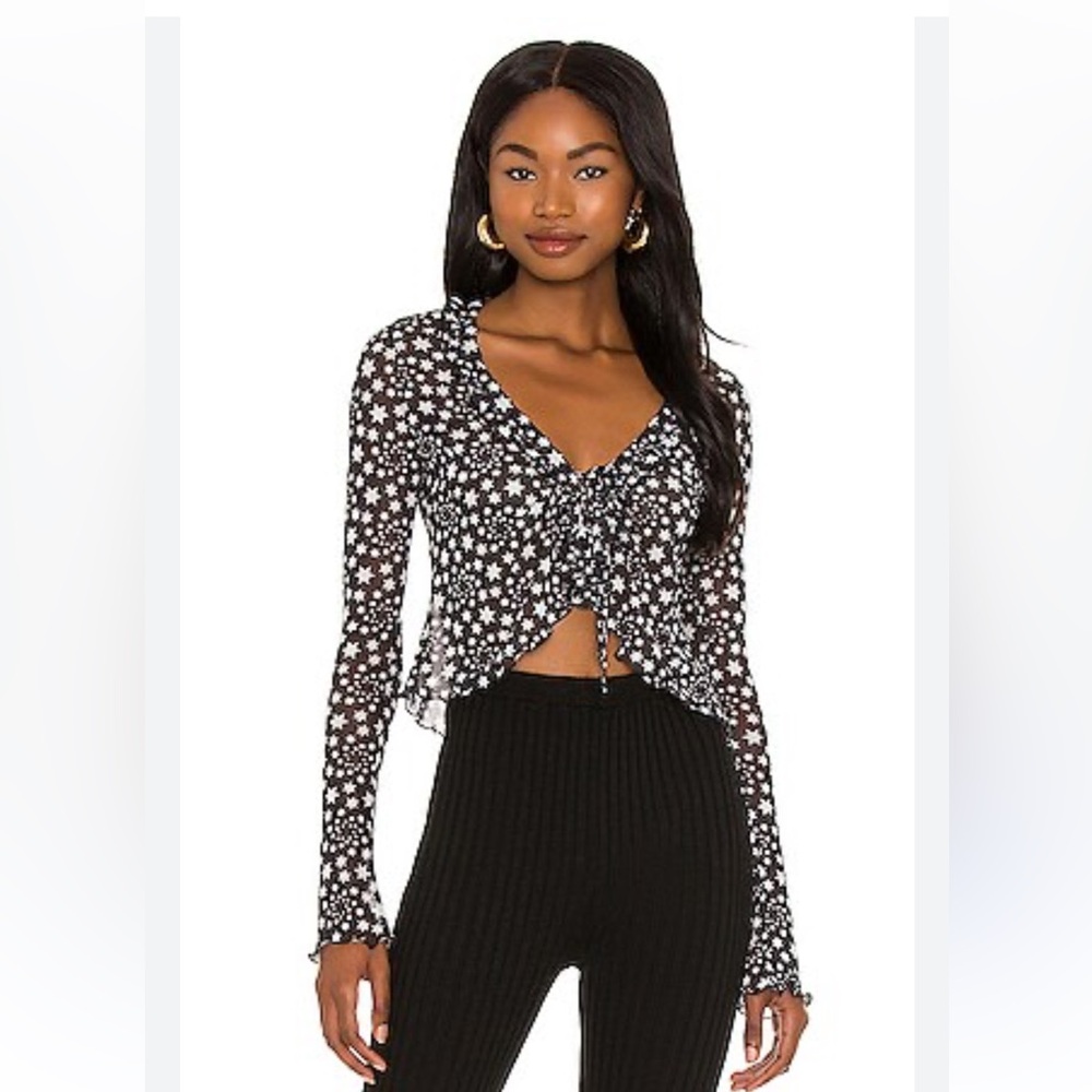 Free People Black and White Star Print Blouse